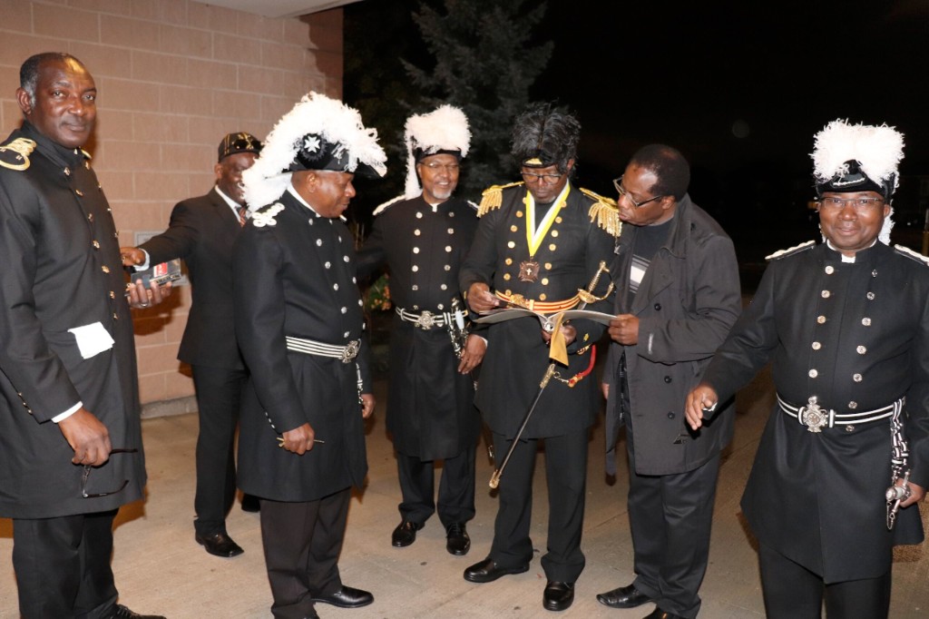 Knights assembled in uniform for muster and inspection